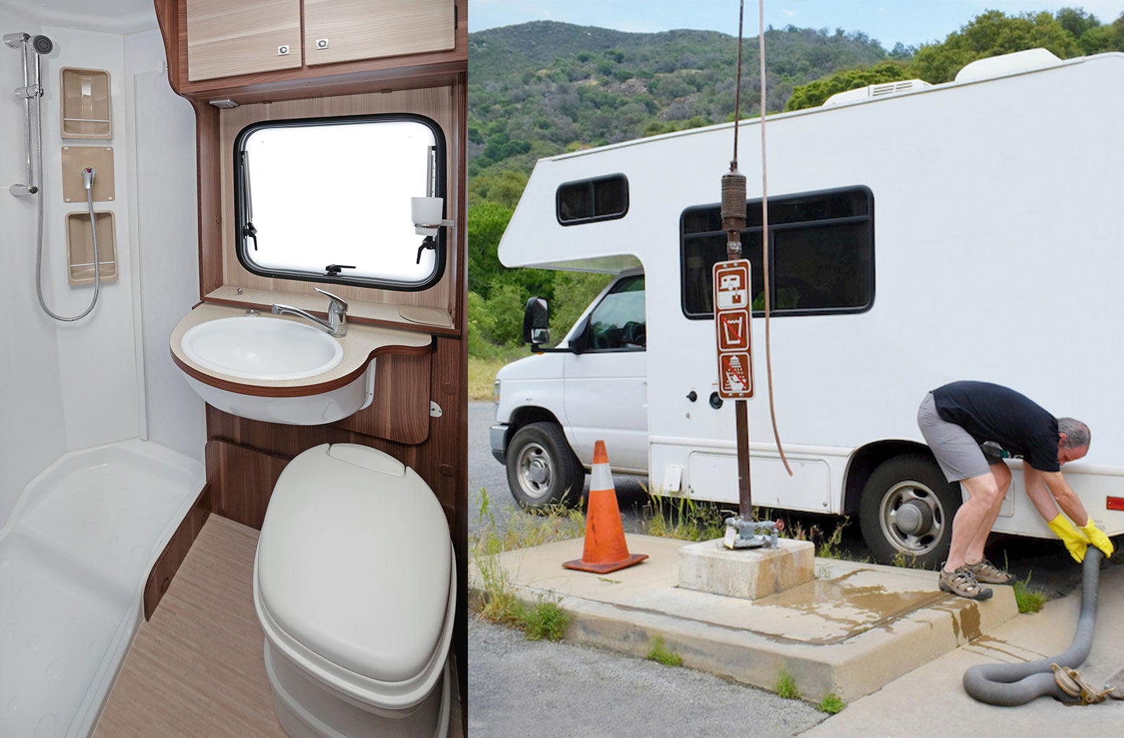 Portable RV/camper toilet and holding tank setup in El Toro, California
